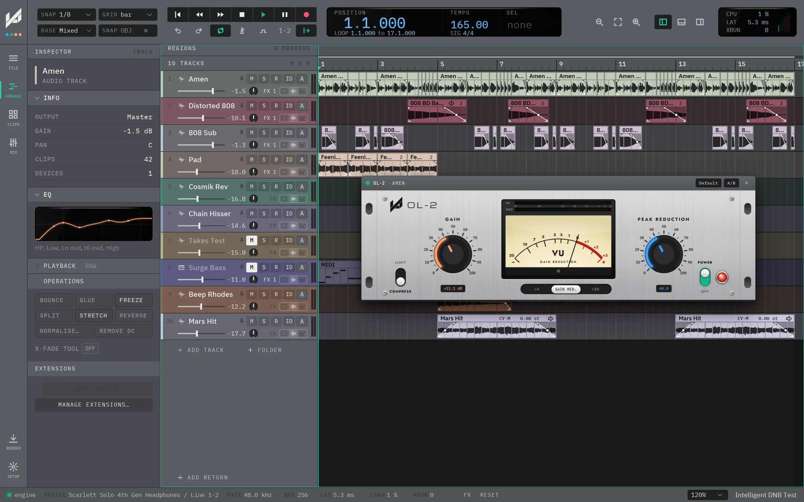 The OL-2 plugin window open over a multi-track project